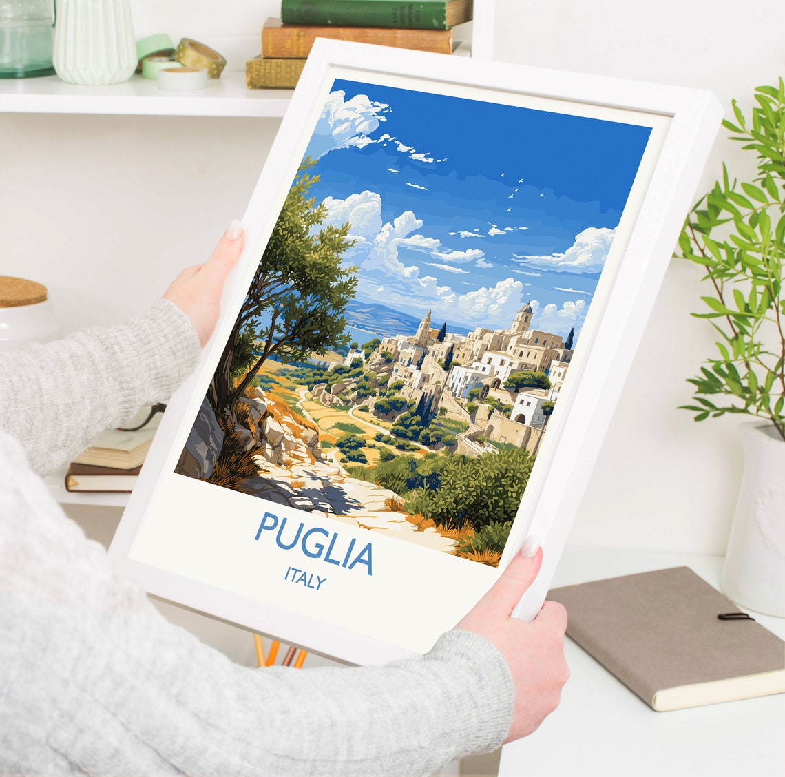 Puglia Italy White Hill Town Olive Trees Coast Travel Poster - Image 5