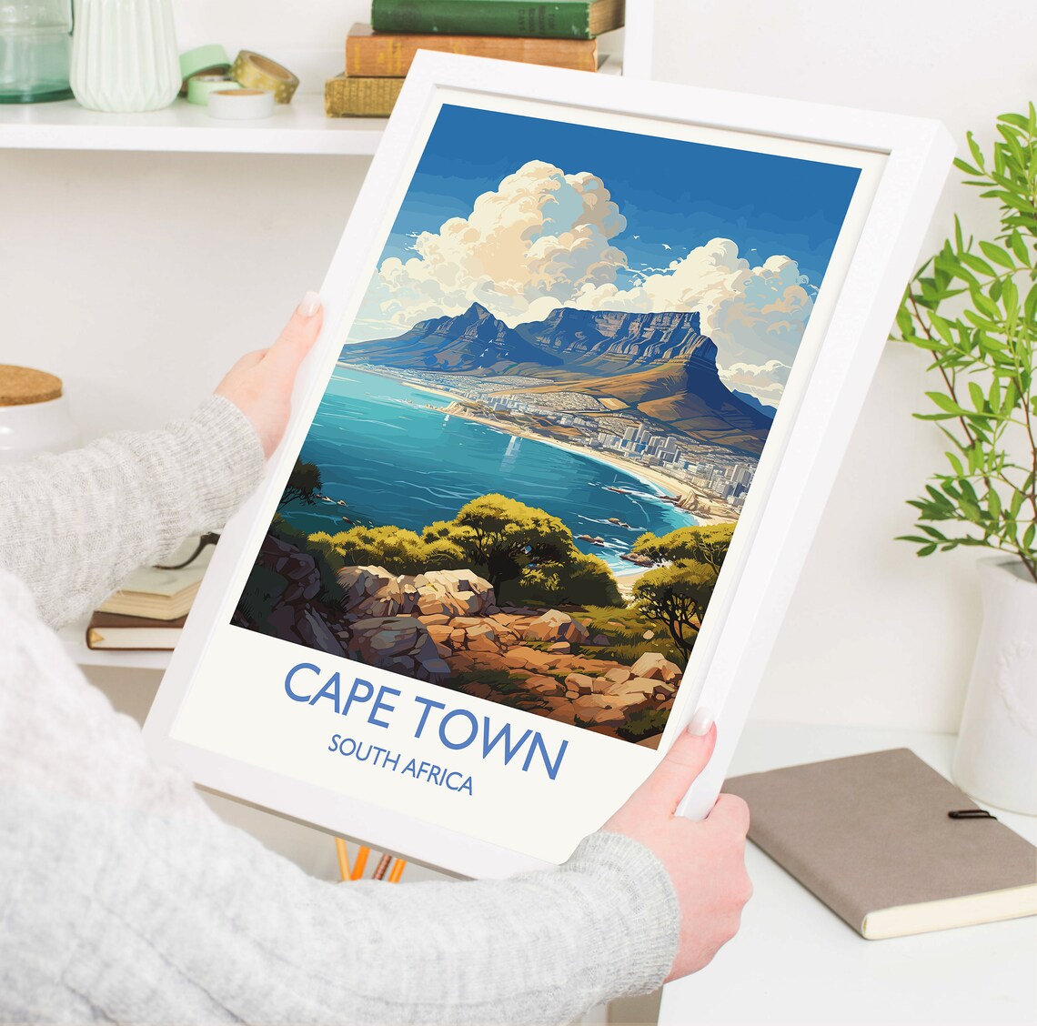 Cape Town South Africa Table Mountain Rocky Shore Scene Travel Poster - Image 5