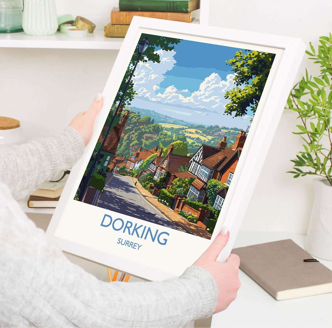 Dorking Surrey Hillside Street Cottages Countryside Travel Print - Image 3