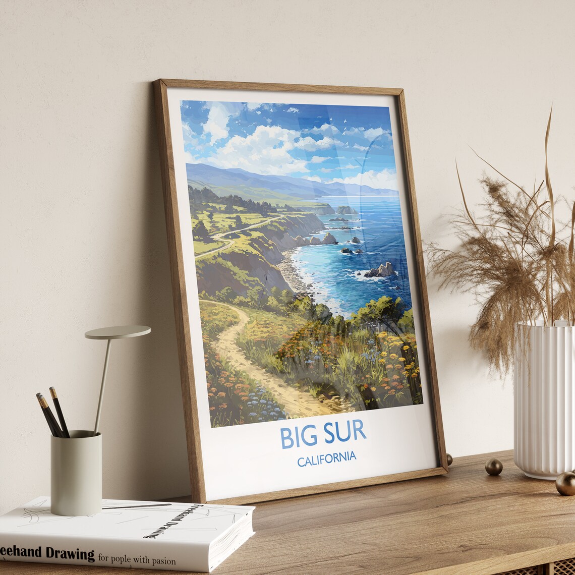 Big Sur California Winding Coast Road Cliff Wildflower Art Poster - Image 3