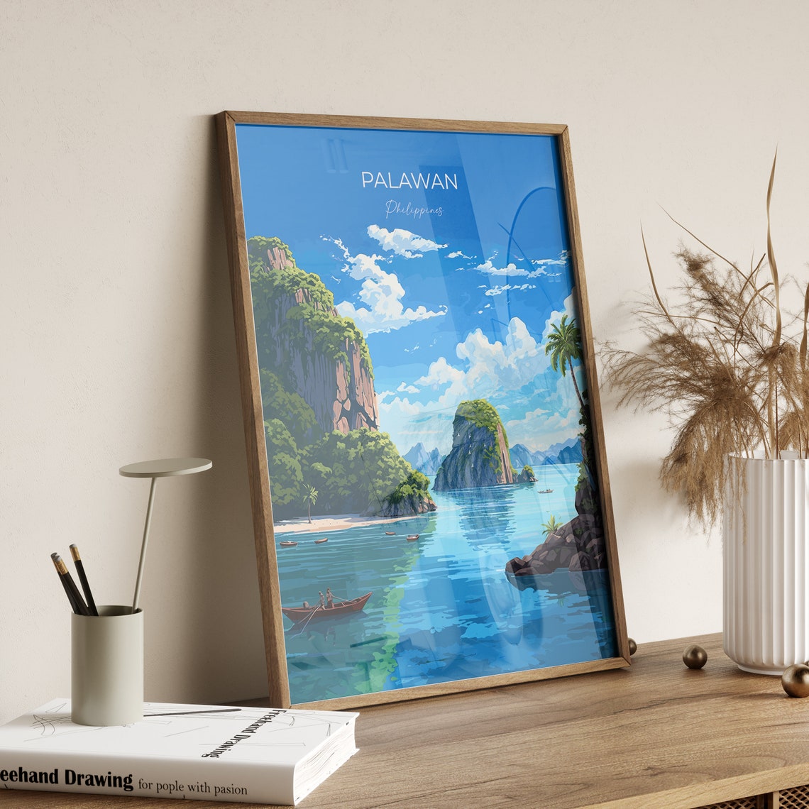 Palawan Philippines Karst Cliffs Lagoon Boats Travel Poster Wall Decor - Image 2