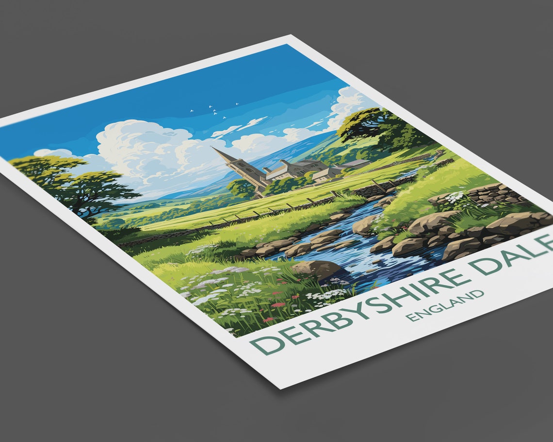 Derbyshire Dales Travel Print Wall Art Travel Poster Of Derbyshire Dales England Derbyshire Dales Art Lovers Gift English Countryside - Image 2