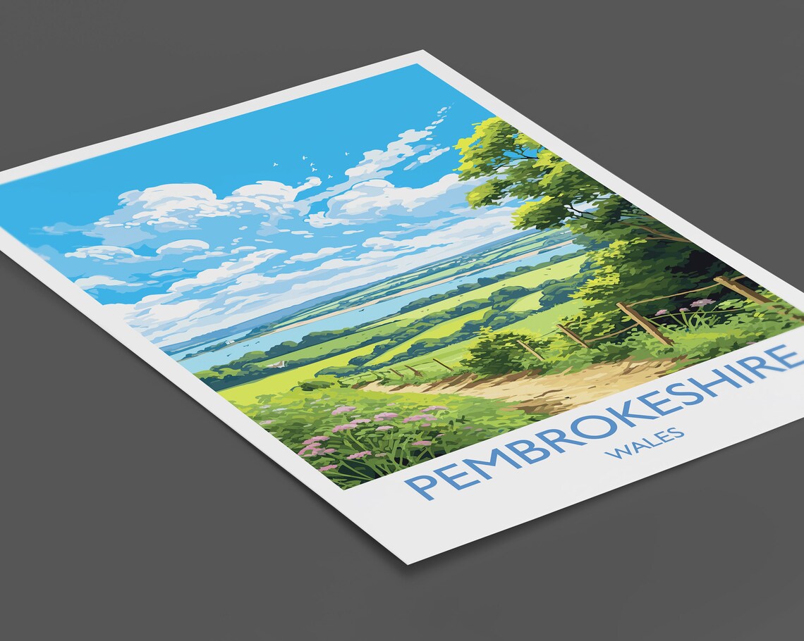 Pembrokeshire Travel Print Travel Poster Of Pembrokeshire Wales Pembrokeshire Art Gift Wales Art Lovers Gift Wall Art Print - Image 2