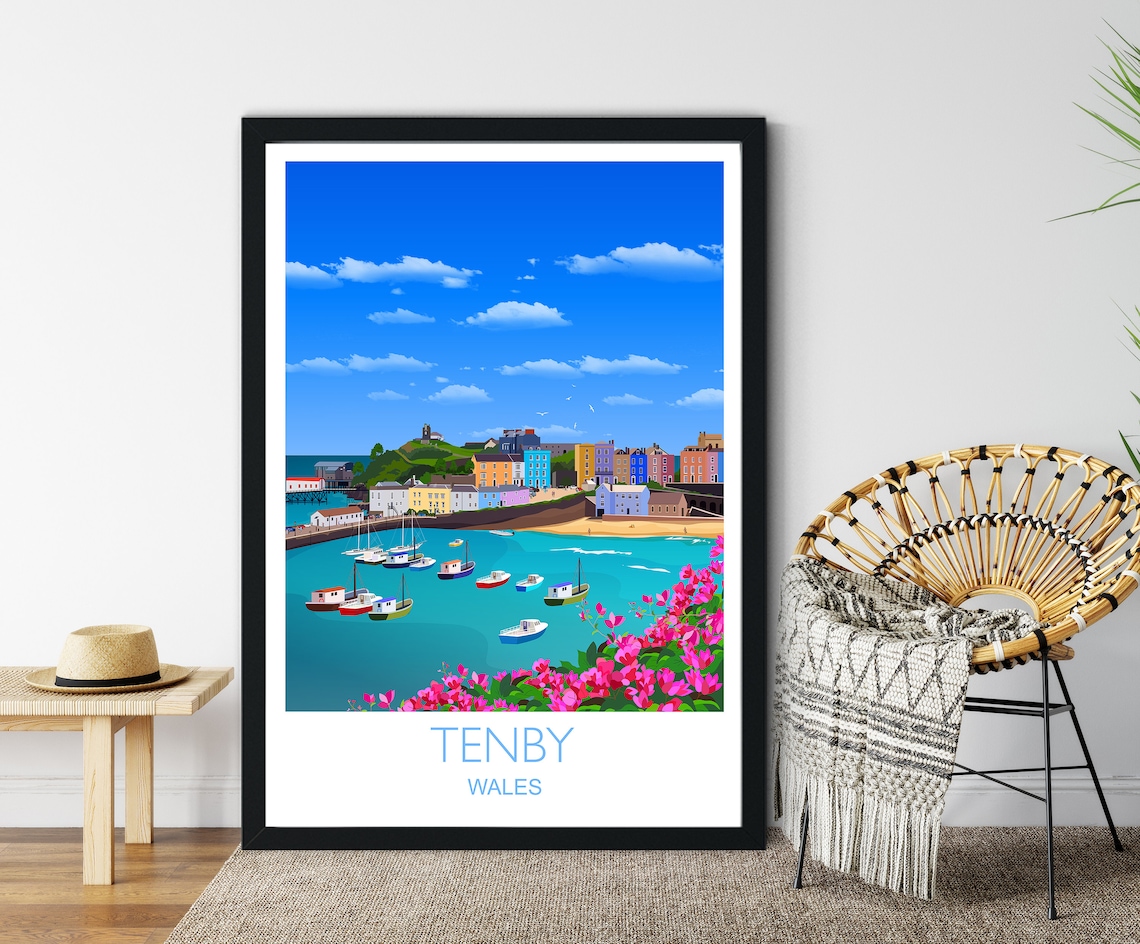 Tenby Travel Poster, Wales Travel Poster