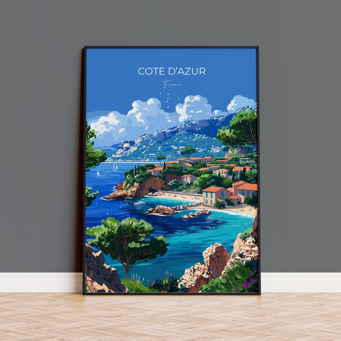 Cote Dazur Travel Print Wall Art Travel Poster Of Cote Dazur Cote Dazur Art Lovers Gift South Of France French Coast Art Gift