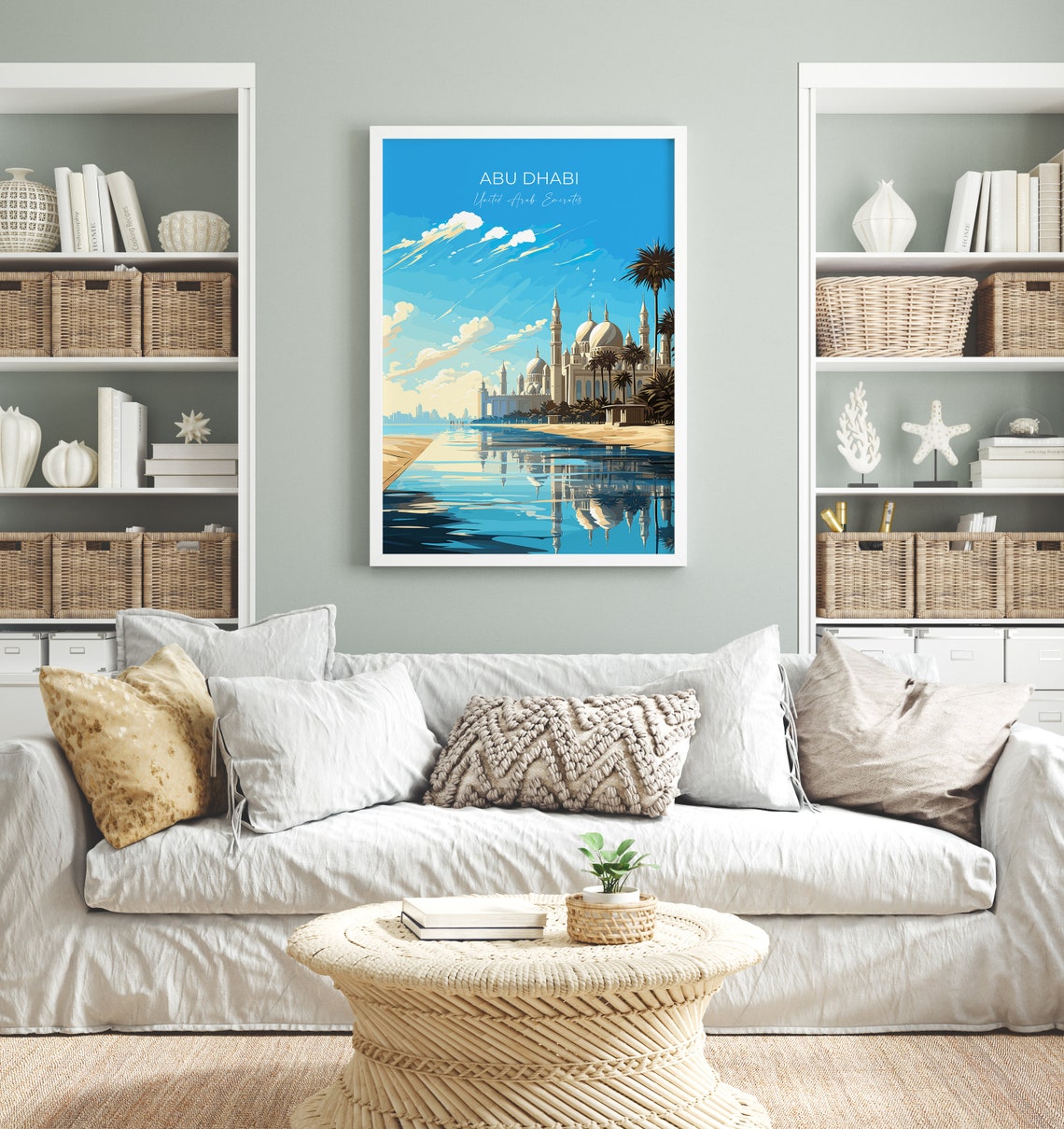 Abu Dhabi White Mosque Domes Palms Water Reflection Travel Poster - Image 3