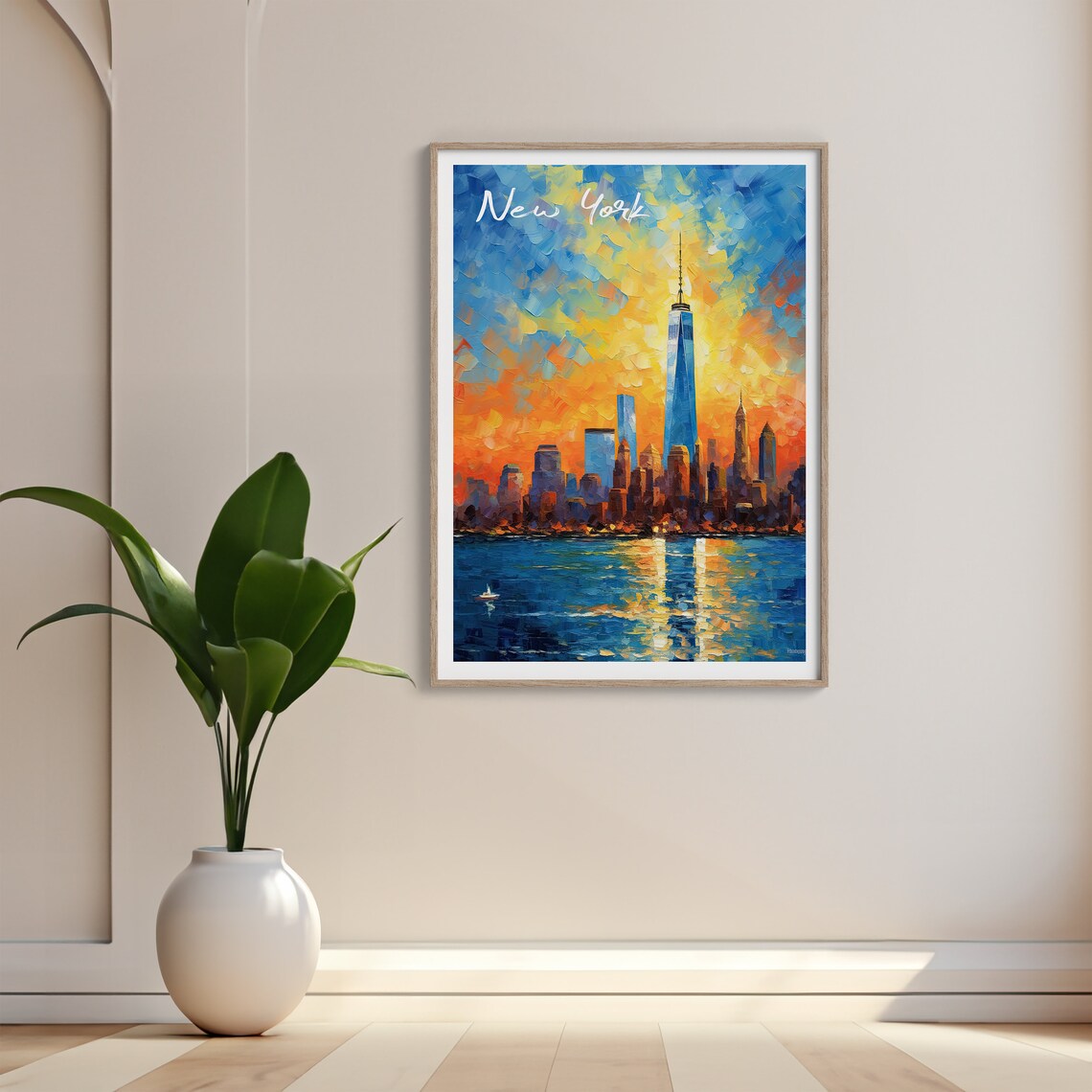 New York City Sunset Skyline Abstract Oil Painting Travel Poster - Image 5