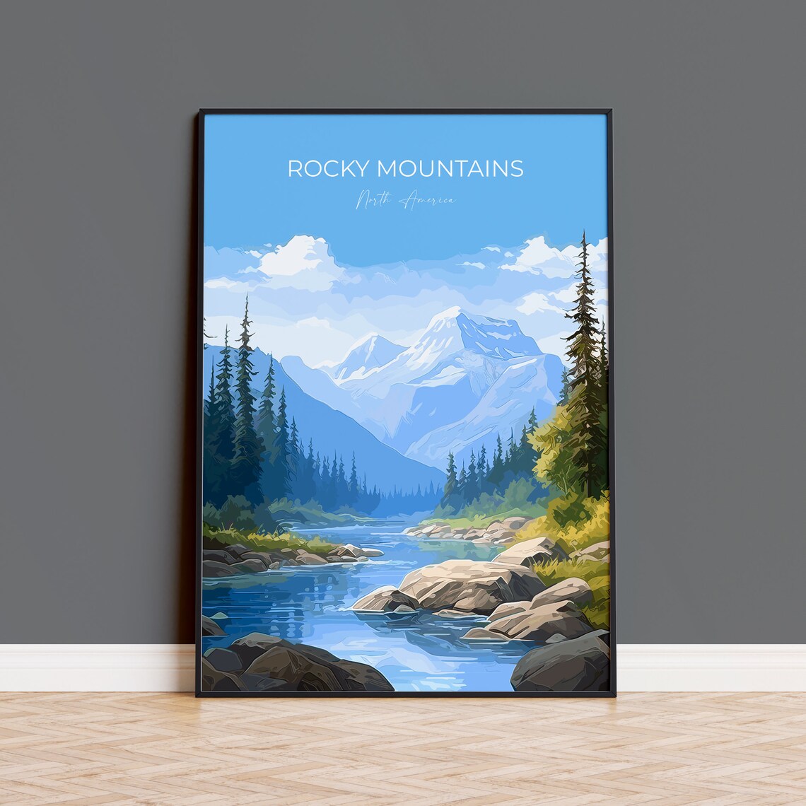 Rocky Mountains Snow Peaks Alpine Lake Travel Poster Wall Decor