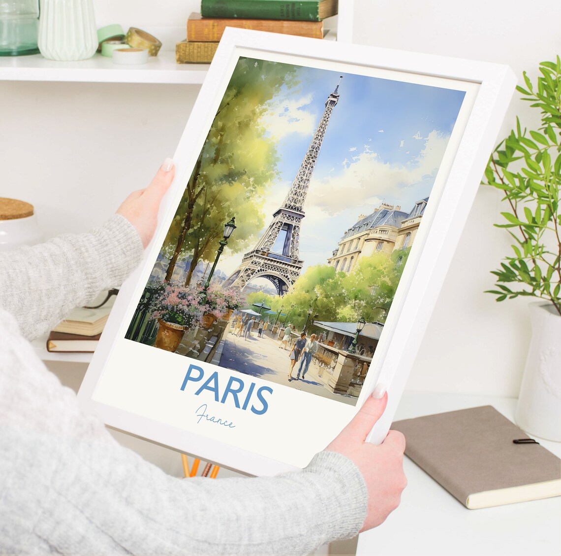 Eiffel Tower Paris France Watercolor Street Scene Travel Poster - Image 5