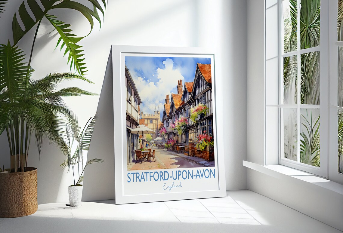 Stratford Upon Avon Watercolor Tudor Street England Travel Poster - Image 4