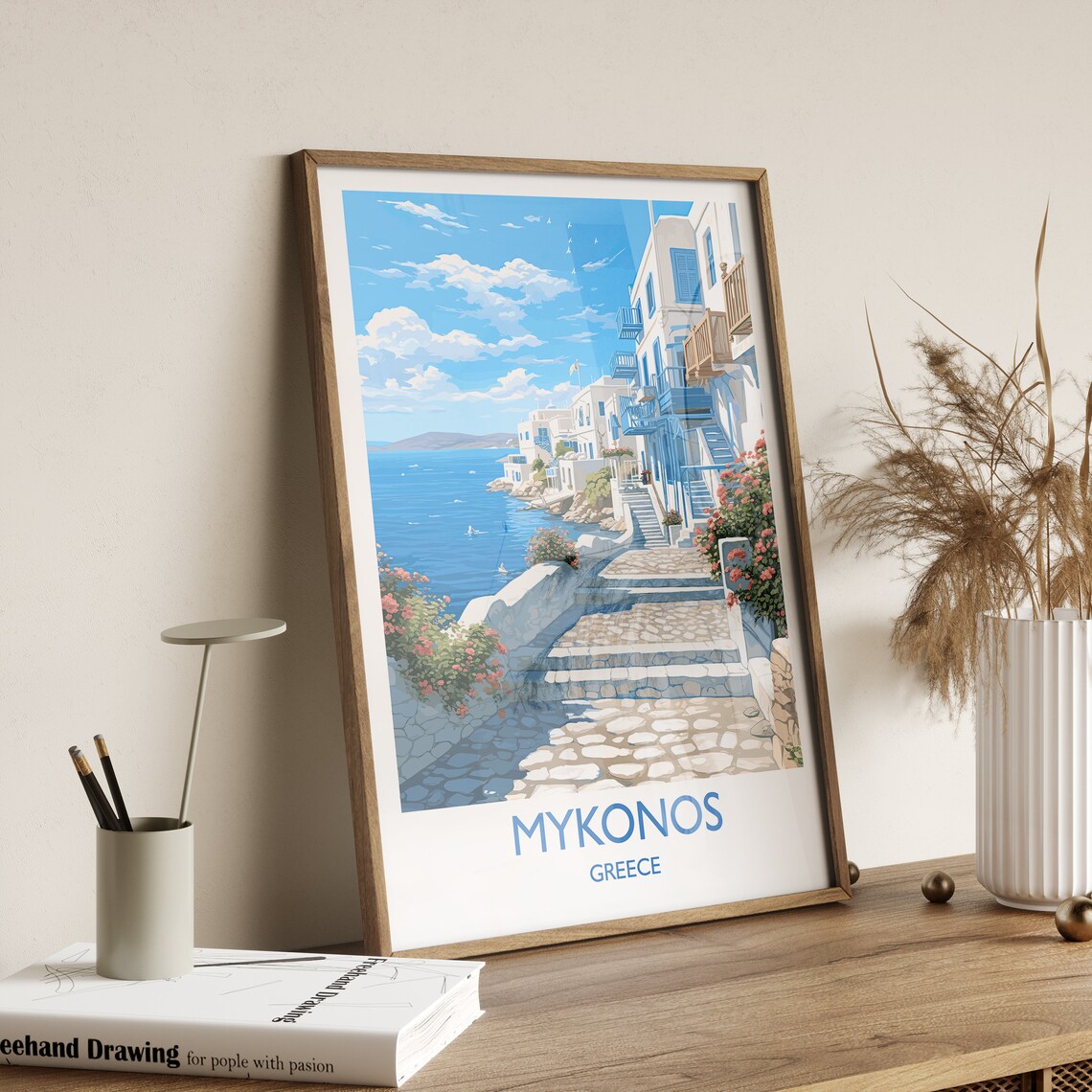 Mykonos Travel Poster, Greece Island Wall Art Print - Image 3