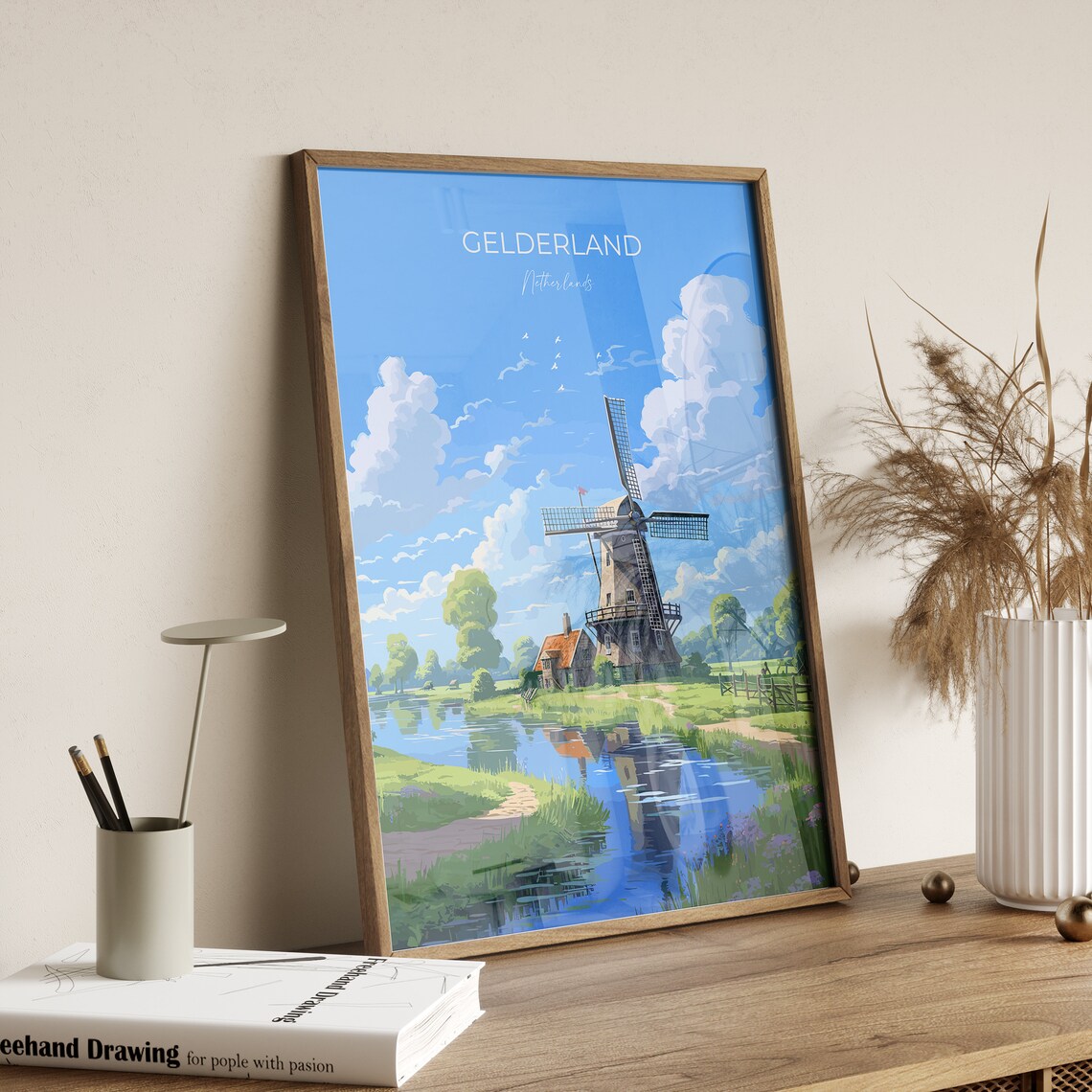 Gelderland Dutch Windmill Netherlands Canal Countryside Poster - Image 2