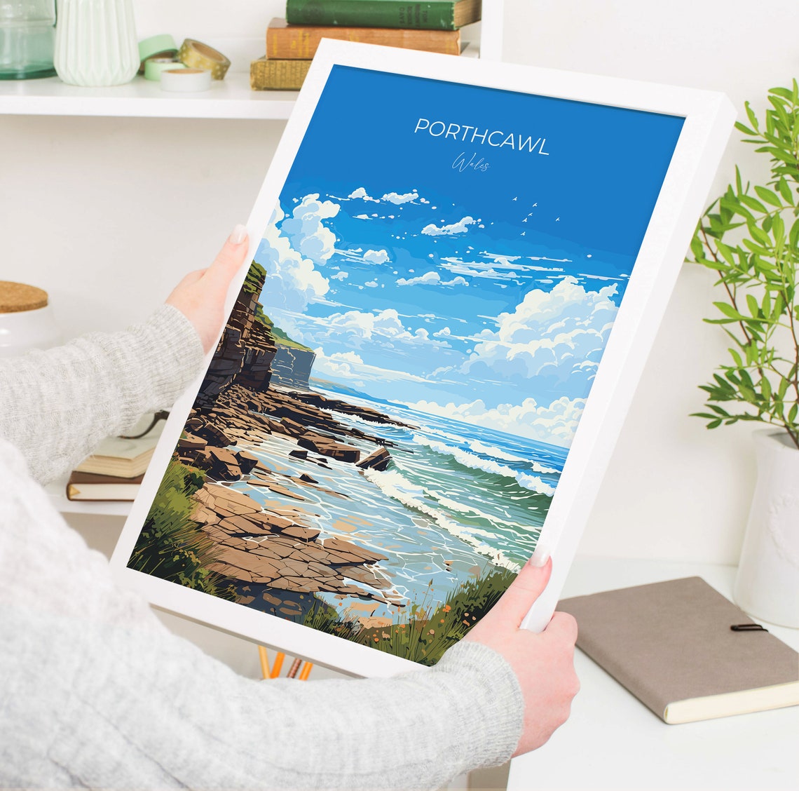 Porthcawl Wales Rugged Shore Cliffs Crashing Waves Seascape Poster - Image 5
