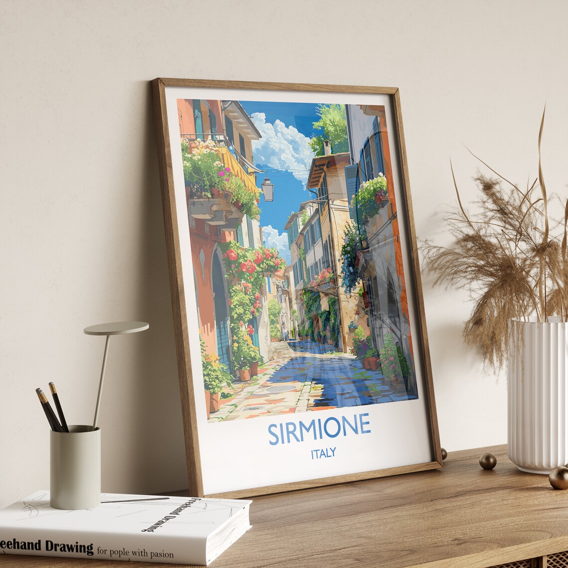 Sirmione Italy Flower Filled Alley Old Town Street Travel Poster - Image 2