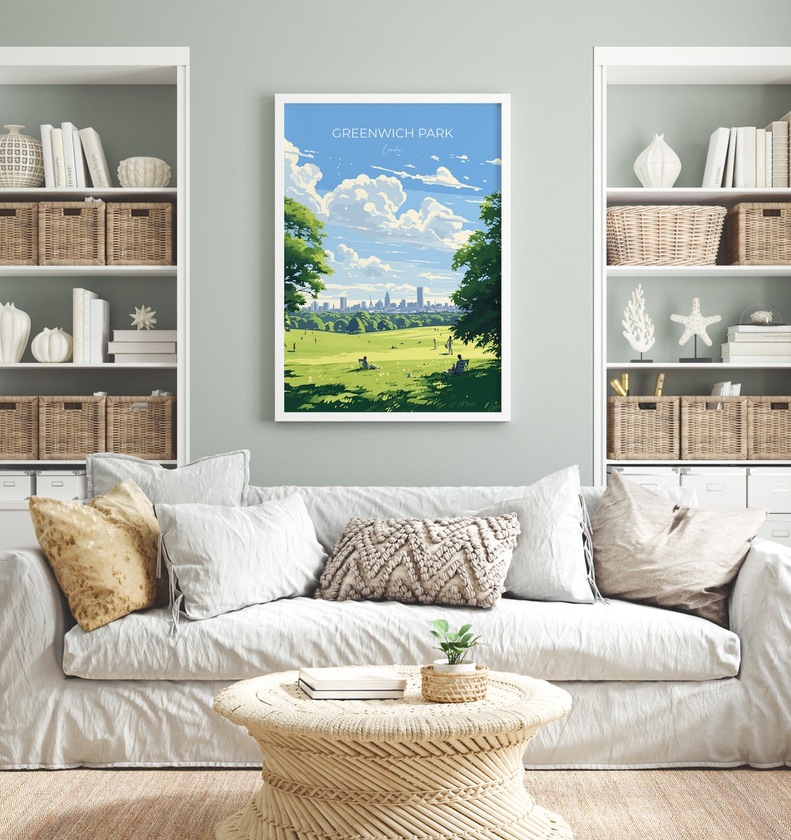 Greenwich Park London Poster Sunny Meadow Skyline Trees Wall Decor - Image 4