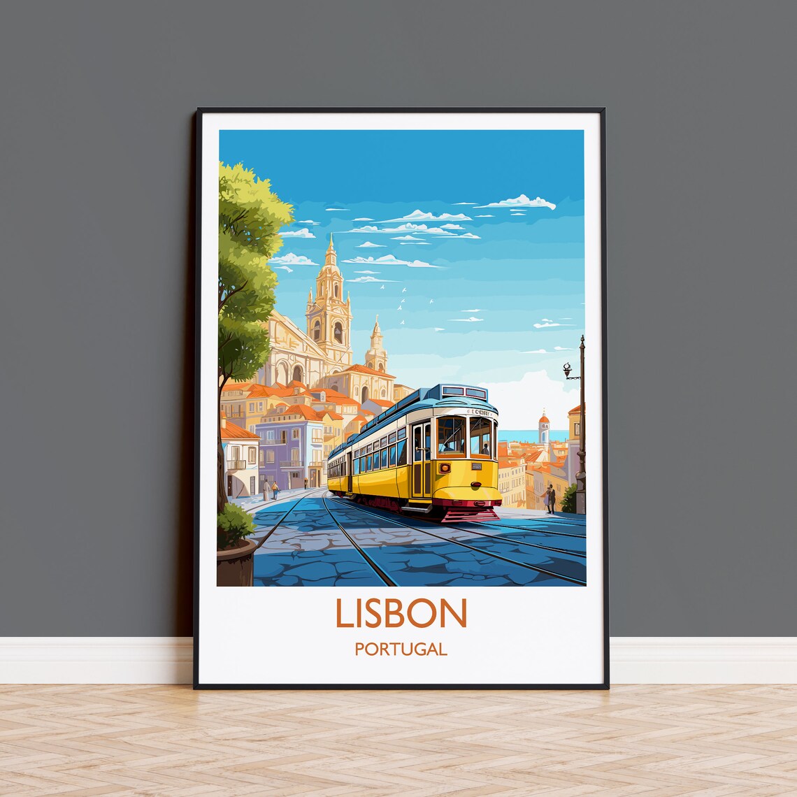 Lisbon Yellow Tram Street Lisbon Portugal Vintage Travel Poster