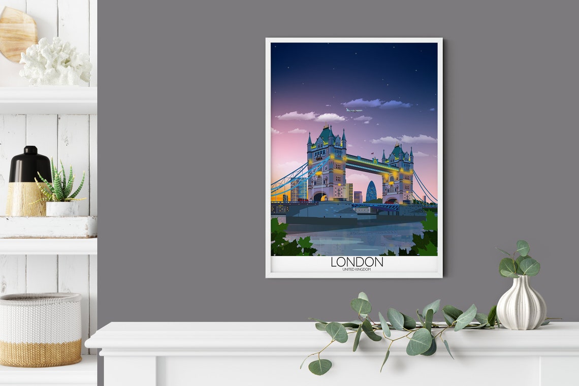 London Travel Print Tower Bridge Poster City Of London Uk Uk Travel Poster London Print Cityscape - Image 2