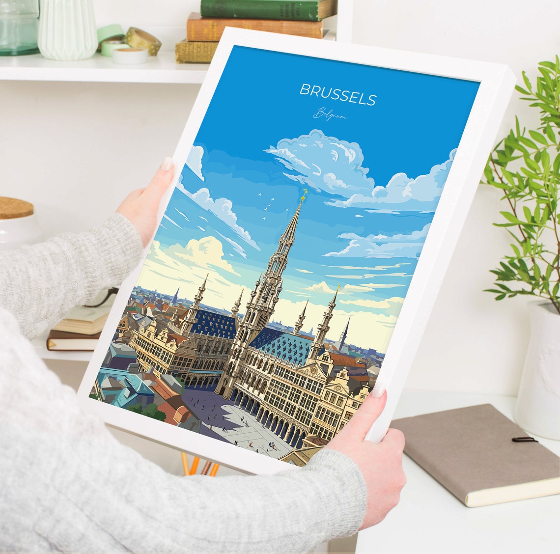 Brussels Belgium Grand Place Town Hall Skyline Travel Poster - Image 5