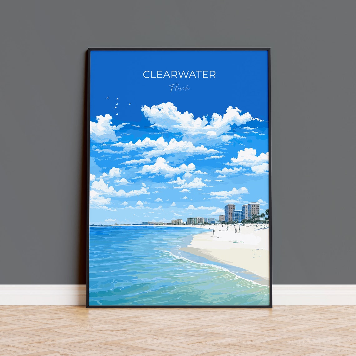 Clearwater Florida Beach Travel Poster Turquoise Gulf Coast Wall Decor
