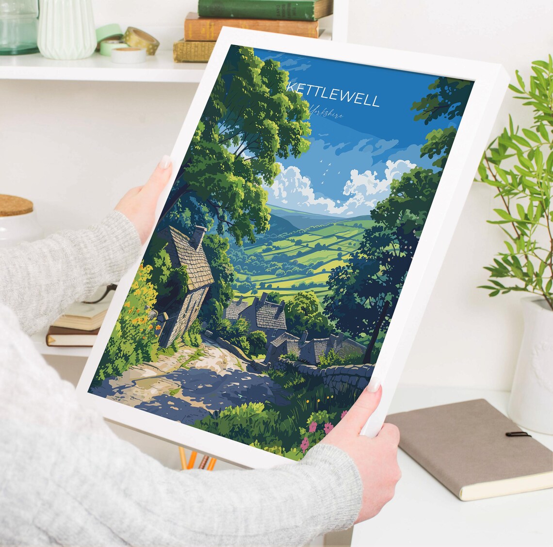 Kettlewell Yorkshire Stone Cottages Lane Modern Travel Poster - Image 3