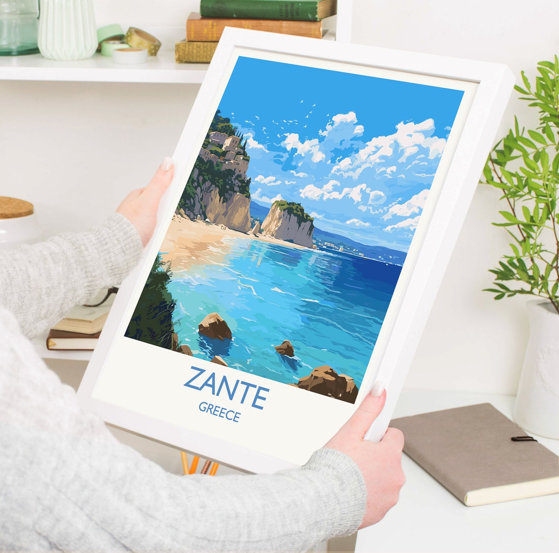 Zante Greece Turquoise Cove Limestone Cliffs Beach Travel Poster - Image 5