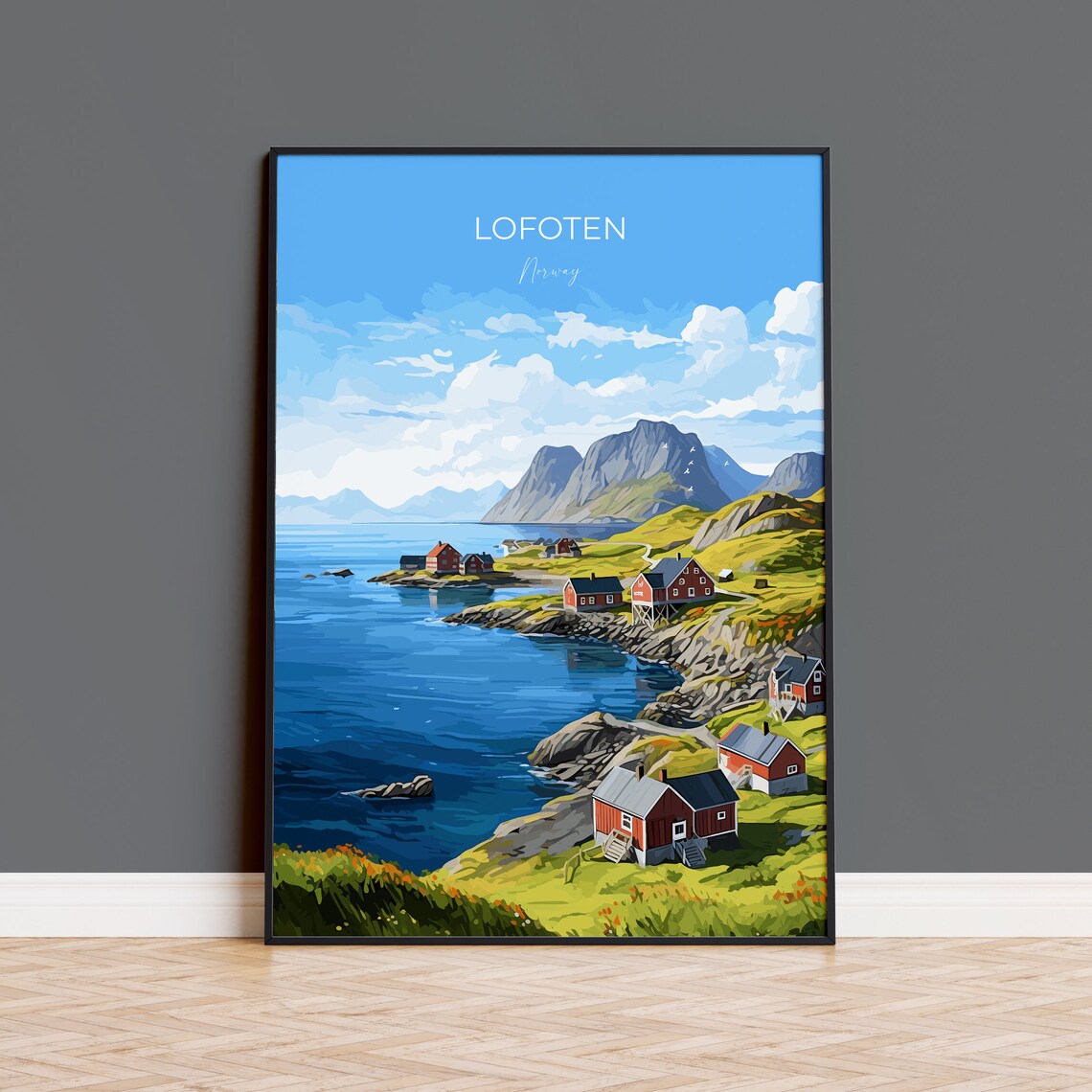 Lofoten Arctic Fishing Village Norway Mountain Fjord Coast Poster
