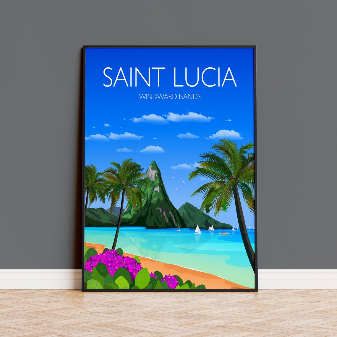 Saint Lucia Travel Poster, Caribbean Travel Print
