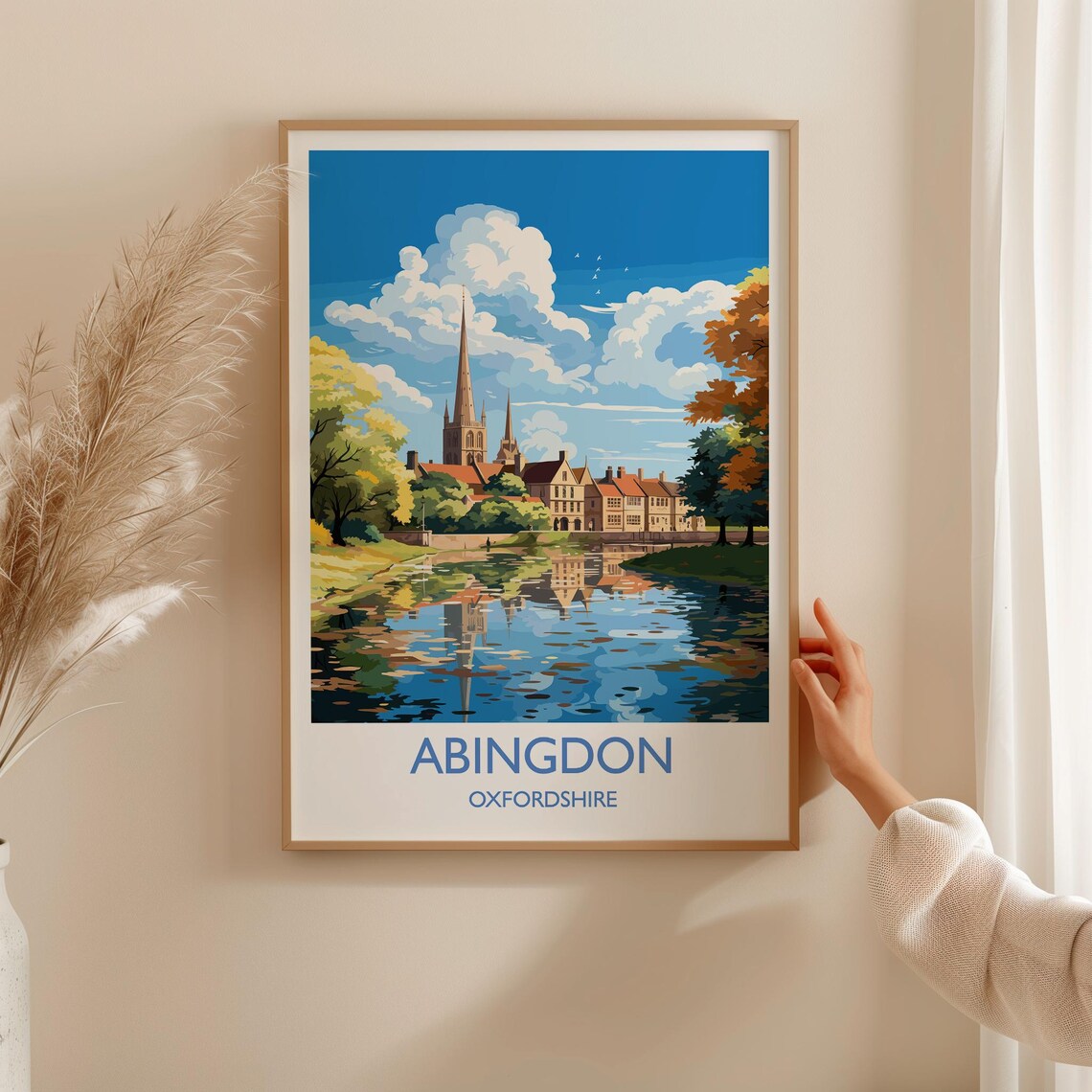 Abingdon Oxfordshire Autumn Church Reflection Vintage Travel Poster - Image 3
