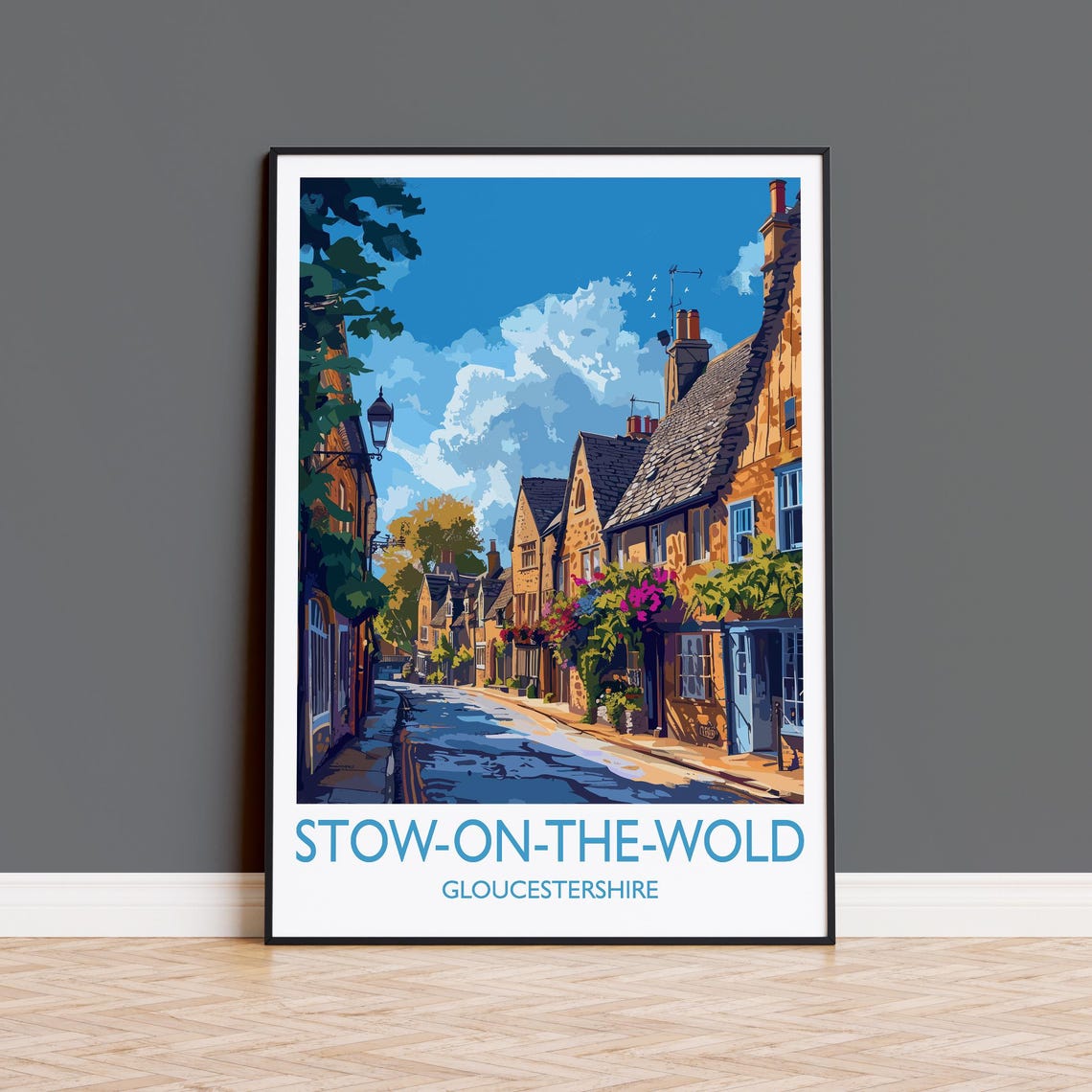 Stow On The Wold Cotswolds Street With Bottom Caption Poster