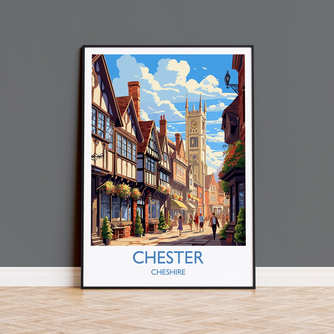 Chester Cheshire Timber Framed Rows Street Scene Travel Poster