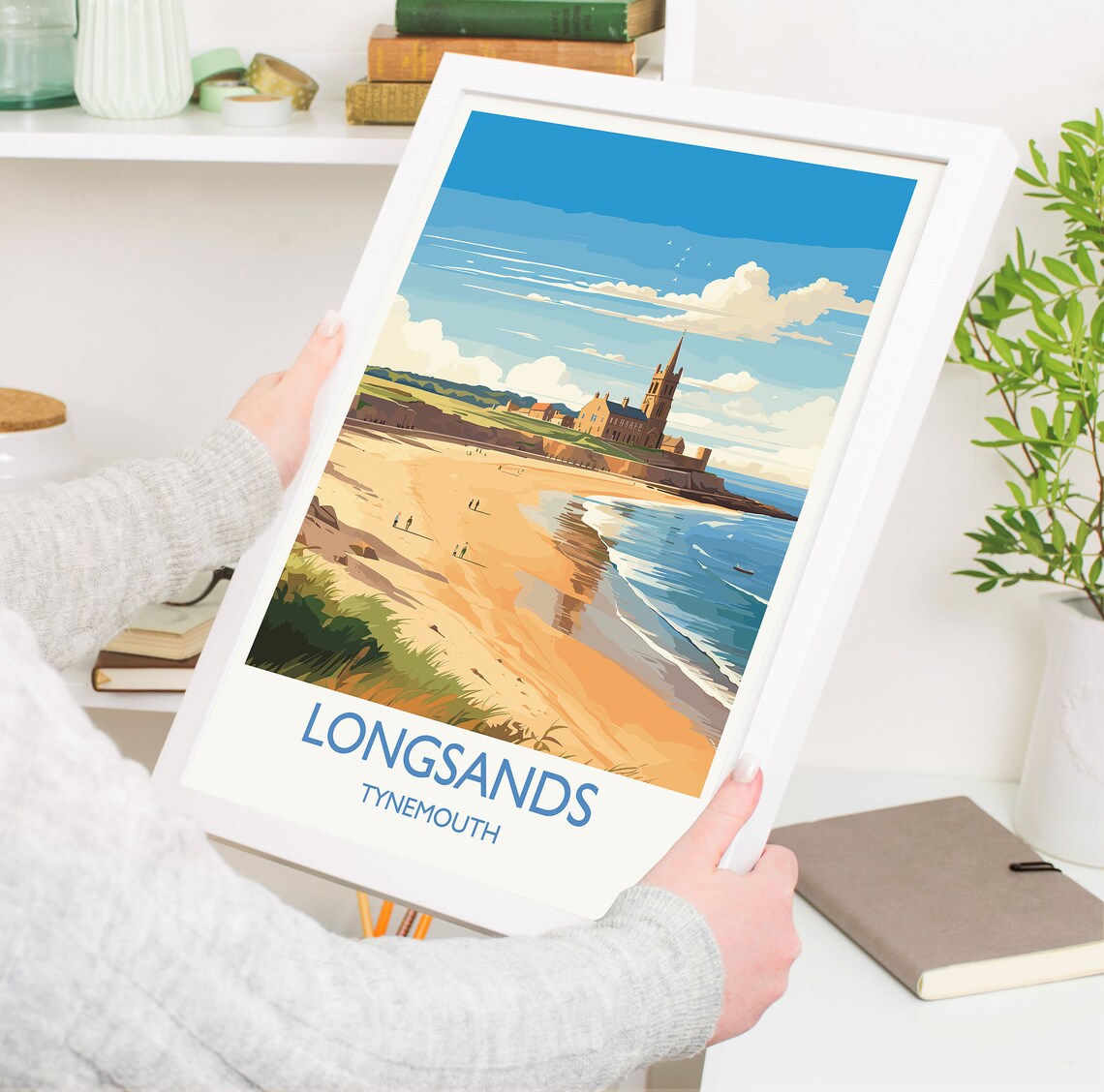Longsands Tynemouth Beach Church Cliff Coastal Travel Poster - Image 5