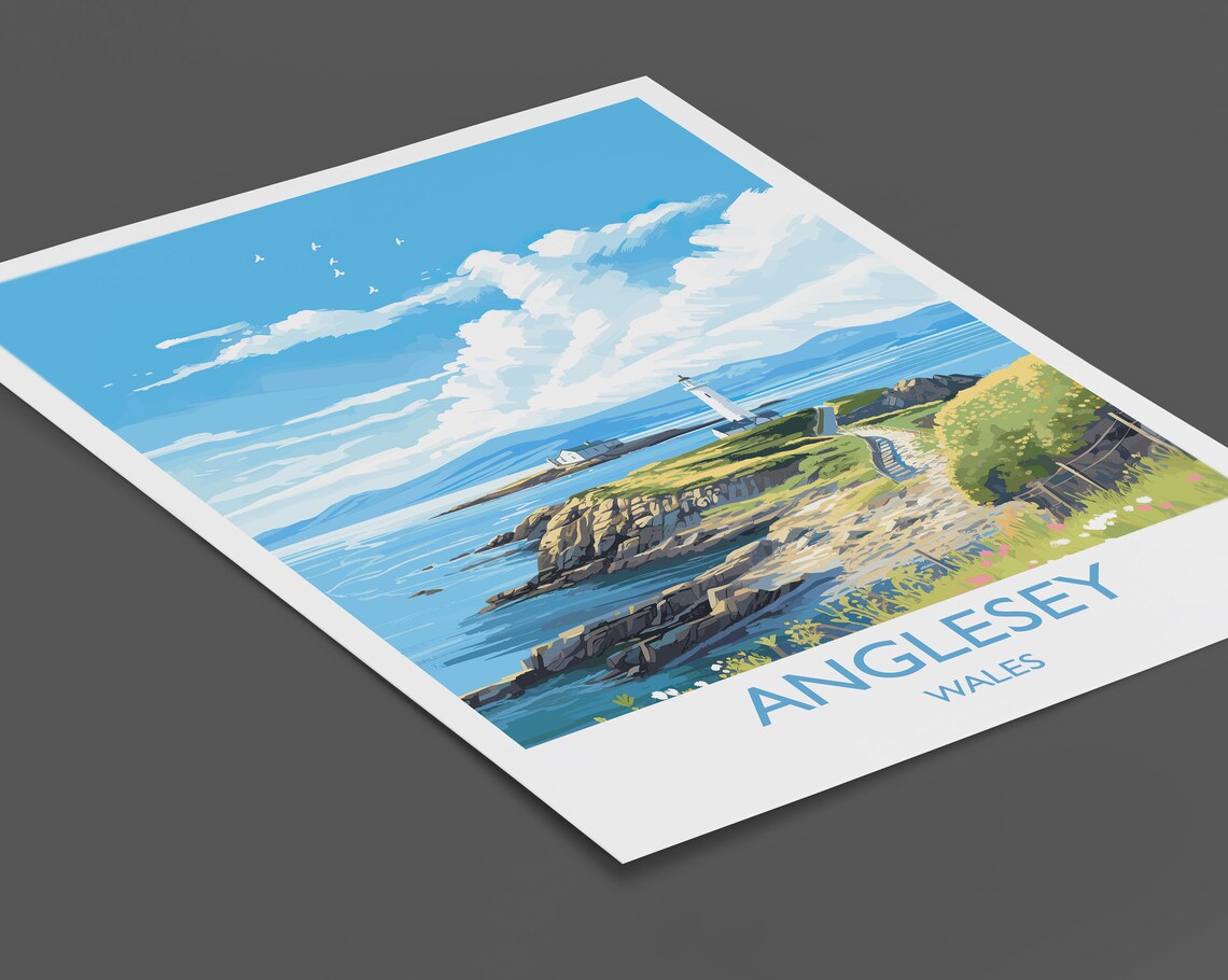 Anglesey Wales Rocky Coast Lighthouse Island Seascape Travel Poster - Image 2