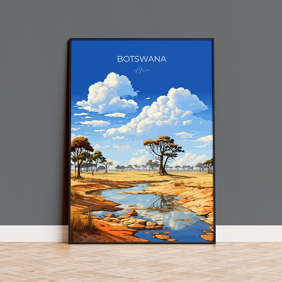 Botswana Travel Poster Travel Print Of Botswana Botswana Gift Botswana Sunset Africa Africa Art Lovers Gift Wall Art Print
