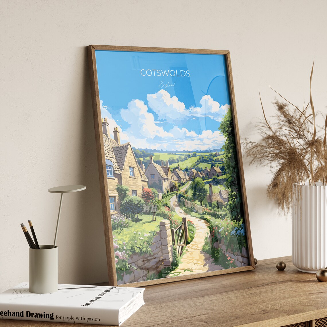 Cotswolds England Honey Stone Cottages Village Lane Travel Poster Gift - Image 2