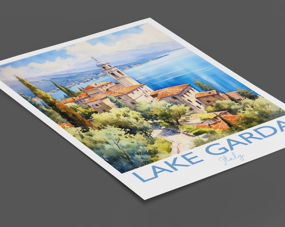 Lake Garda Watercolour Print Travel Poster Of Lake Garda Italy Lake Garda Gift Travel Watercolour Gift - Image 2