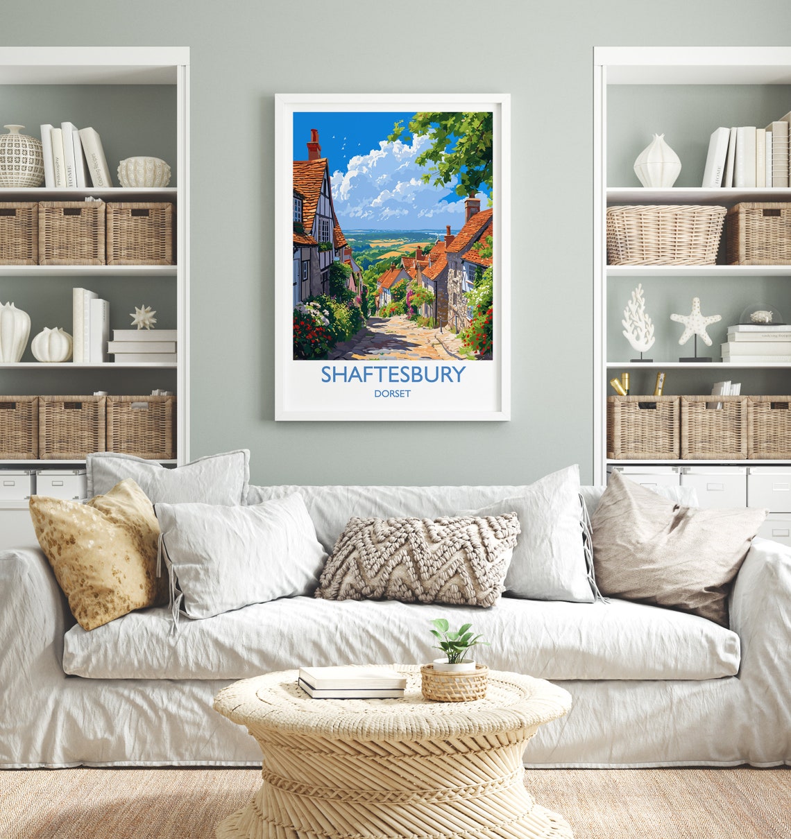 Shaftesbury Dorset Gold Hill Cobbles Stone Cottages Valley View Poster - Image 4