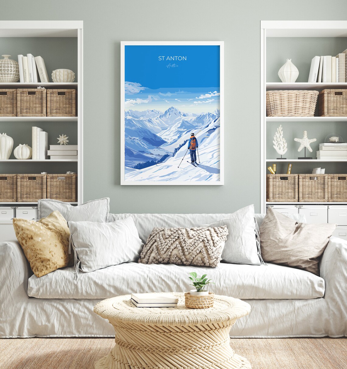 St Anton Austria Alpine Backcountry Skier Winter Travel Poster - Image 4