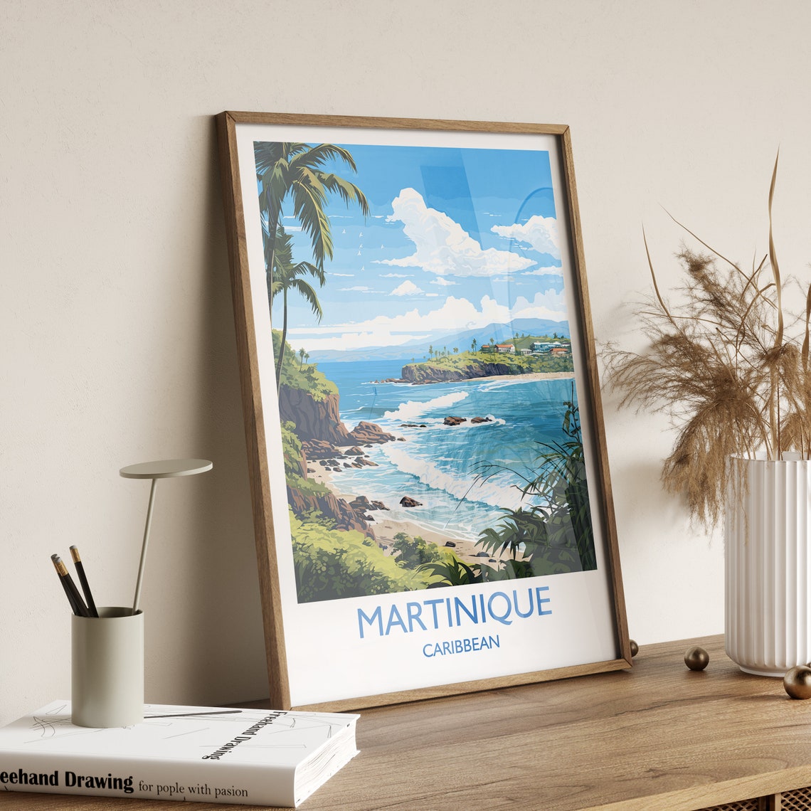 Martinique Caribbean Beach Palm Coastline Vintage Travel Poster - Image 3