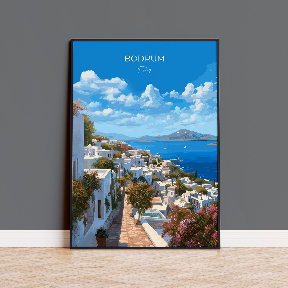 Bodrum Turkey Aegean White Old Town Coastline View Travel Poster