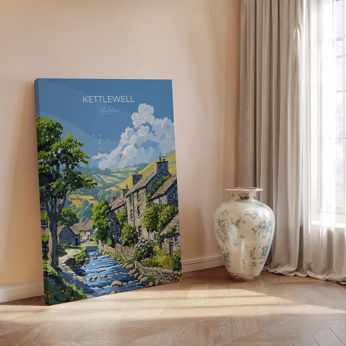 Kettlewell Yorkshire River Wharfe Cottages Modern Travel Poster - Image 2