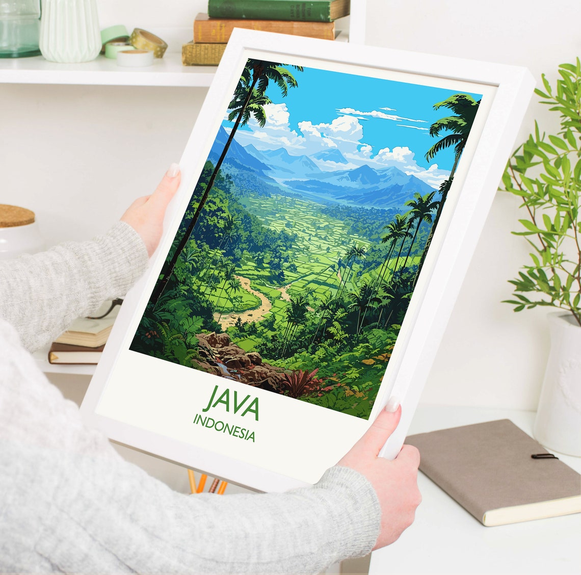 Java Indonesia Rice Terrace Jungle Volcano Mountain Art Poster - Image 5