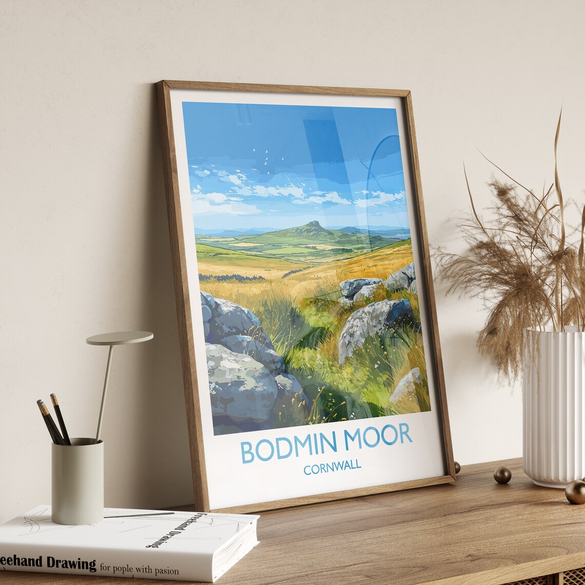 Bodmin Moor Cornwall Granite Boulders Golden Grass Hills Travel Poster - Image 2