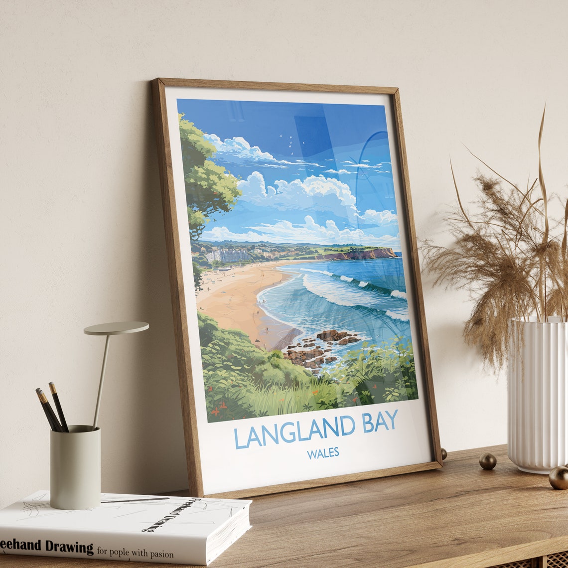 Langland Bay Wales Beach Travel Poster Coastal Waves and Cliffs - Image 2