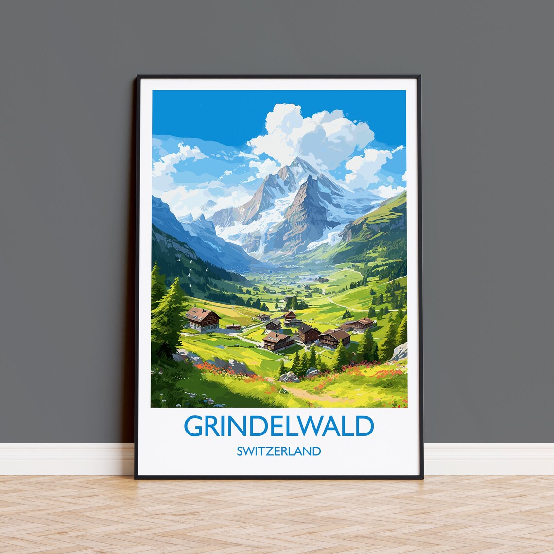 Grindelwald Switzerland Alpine Village Peaks Travel Poster Wall Decor
