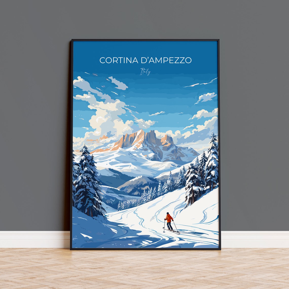 Cortina Dampezzo Wall Art Travel Poster Travel Print Of Cortina Dampezzo Ski Poster Art Gift Italy Dolomites Ski Art Travel Lovers Gift