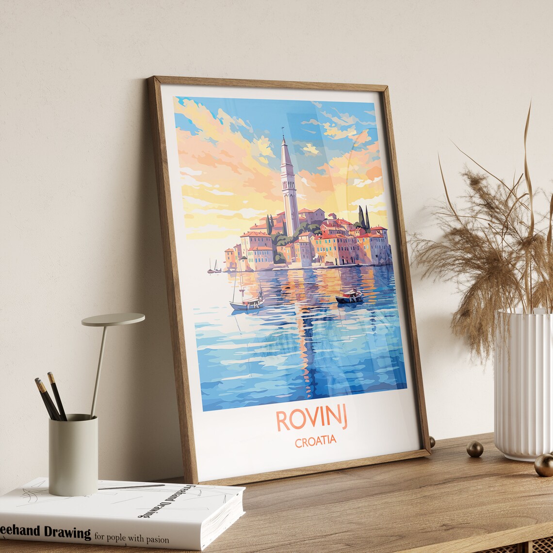 Rovinj Croatia Old Town Golden Bell Tower Harbor Scene Art Poster - Image 3