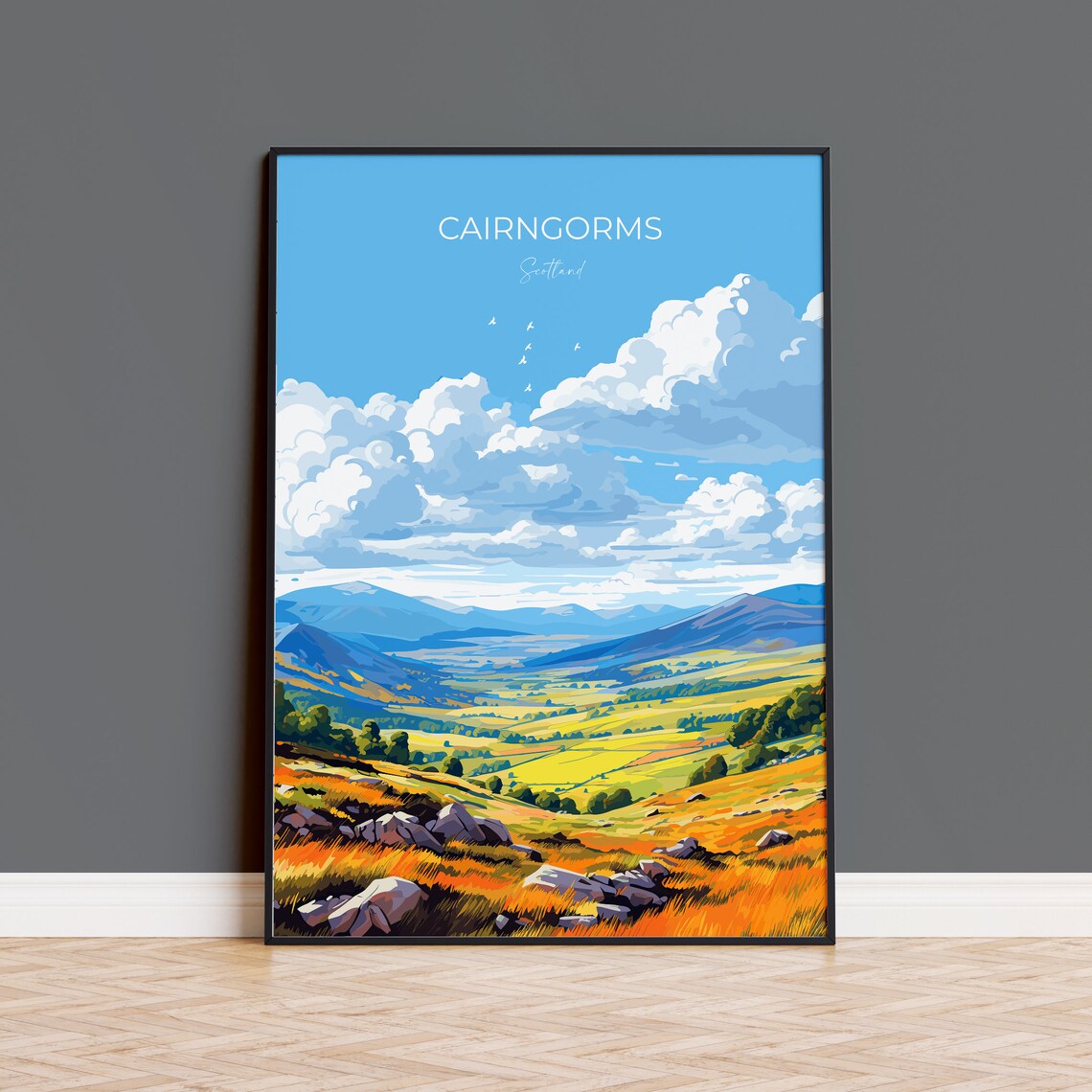 Cairngorms Scotland Rugged Mountain Valley View Travel Poster
