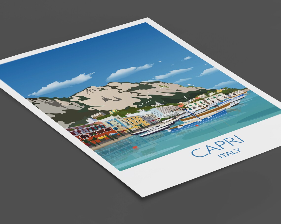 Capri Italy Harbor Boats Cliffs Mediterranean Island Travel Poster - Image 2
