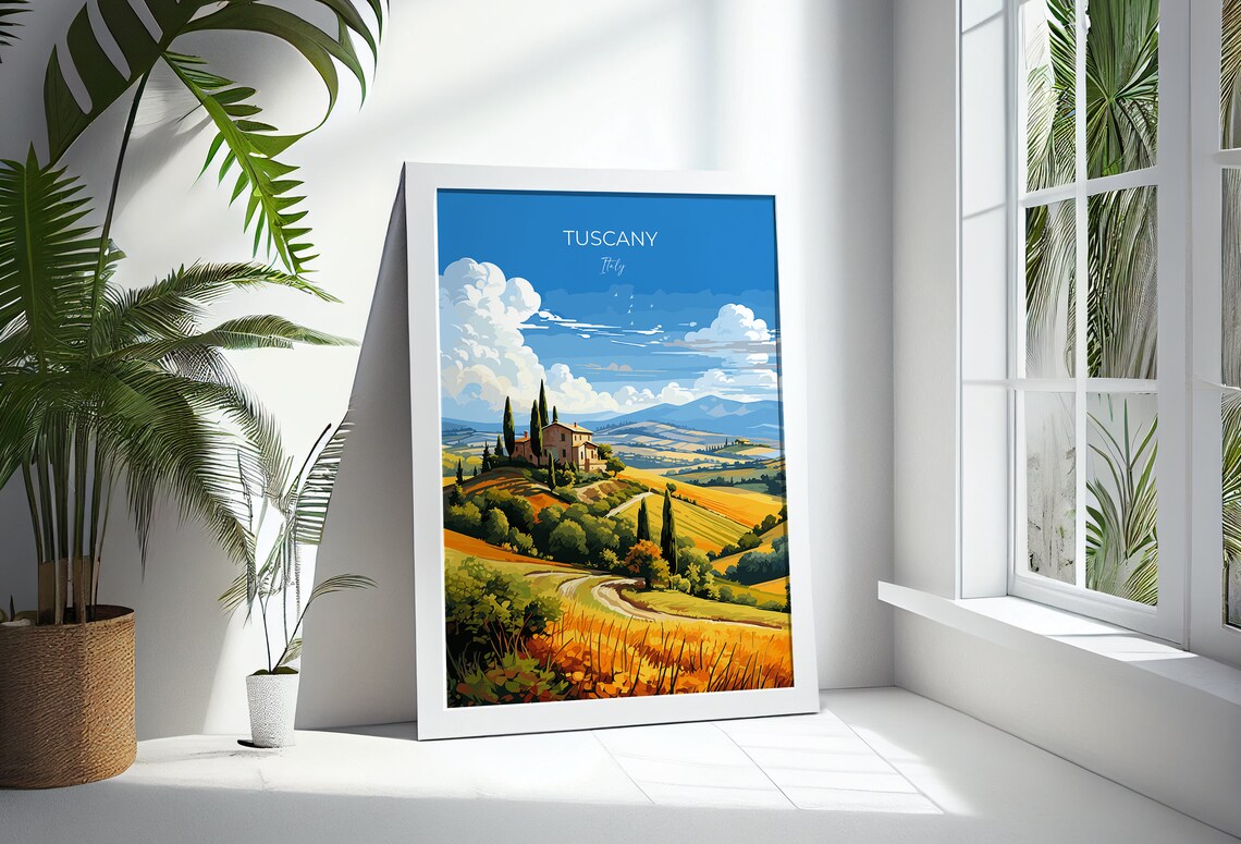 Tuscany Italy Golden Wheat Fields Villa Cypress Hills Travel Poster - Image 3