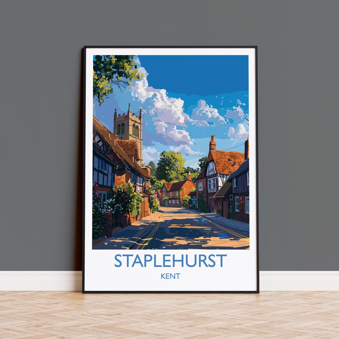 Staplehurst Kent Church Tower Village Street Poster With Title Below